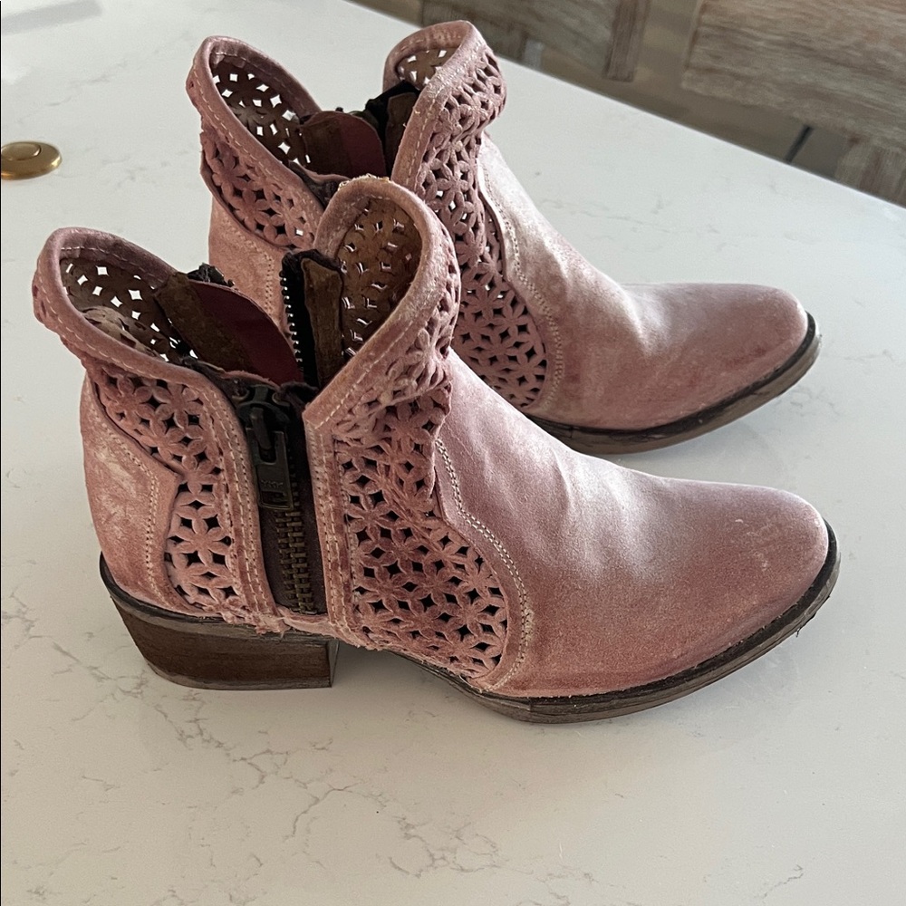 Circle G Pink Ankle Boots with Laser-Cut Design